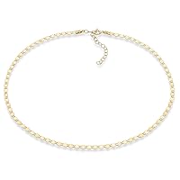 Miabella 18K Gold Over 925 Sterling Silver Figaro, Beaded Singapore, Sparkle, Cuban Link Chain, Adjustable Choker Necklace for Women Made in Italy