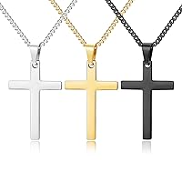 YADOCA 3Pcs Cross Necklace for Men Boys Stainless Steel Silver Black Gold Mens Cross Necklaces Set Jewelry Gifts With Cross Chain And Cross Pendant 16 18 20Inch