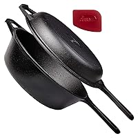 Cuisinel Cast Iron Skillet + Lid - 2-In-1 Multi Cooker - Deep Pot + Frying Pan - 3-Qt Dutch Oven - Pre-Seasoned Oven Cookware - Works for Bread, Indoor/Outdoor, Grill, Stovetop and Induction