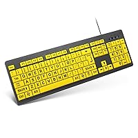 TANIX Large Print Computer Keyboard Wired USB Keyboard Big Print Letter with Yellow Keys High Contrast Yellow Keyboard Makes Type Easy