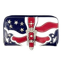 Texas West American Flag Rhinestone Women's Handbags Purse Wallet Set in Multi-Color