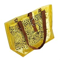 [Lucky Yellow] Leopard Double Handle Leatherette Satchel Bag Handbag Purse Casual Styling
