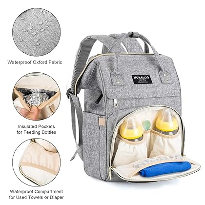 Mokaloo Diaper Bag Backpack, Large Baby Bag, Multi-functional Travel Back Pack, Anti-Water Maternity Nappy Bag Changing Bags with Insulated Pockets Stroller Straps and Built-in USB Charging Port