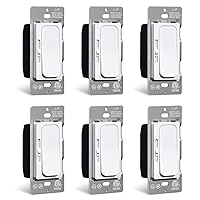 BESTTEN 6 Pack Super Slim Digital Dimmer Light Switch with MCU Smart-chip, Quiet Rocker, Single Pole or 3 Way Dimmable Switch, for Dimmable LED, CFL, Incandescent, Halogen, ETL Listed, White