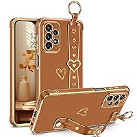GUAGUA for Samsung Galaxy A23 4G/5G Case, Galaxy A23 Phone Case, Slim Flexible TPU Plating Love Heart with Wristband Kickstand Shockproof Protective Phone Case for Samsung A23 4G/5G 6.6 Inch, Brown