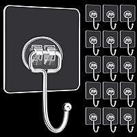 Large Adhesive Hooks, 16-Pack Hold 44lb(Max) Heavy Duty Sticky Hooks, Waterproof Transparent Hooks for Hanging, Self-Adhesive Traceless Clear Wall Hooks to Use for Keys Robe & Towel