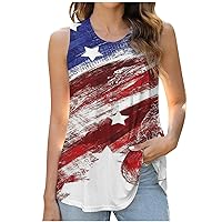 Tie Dye USA Flag Tank Tops Women Pleated Front Crewneck Sleeveless T-Shirts Summer Casual July 4th Patriotic Tees