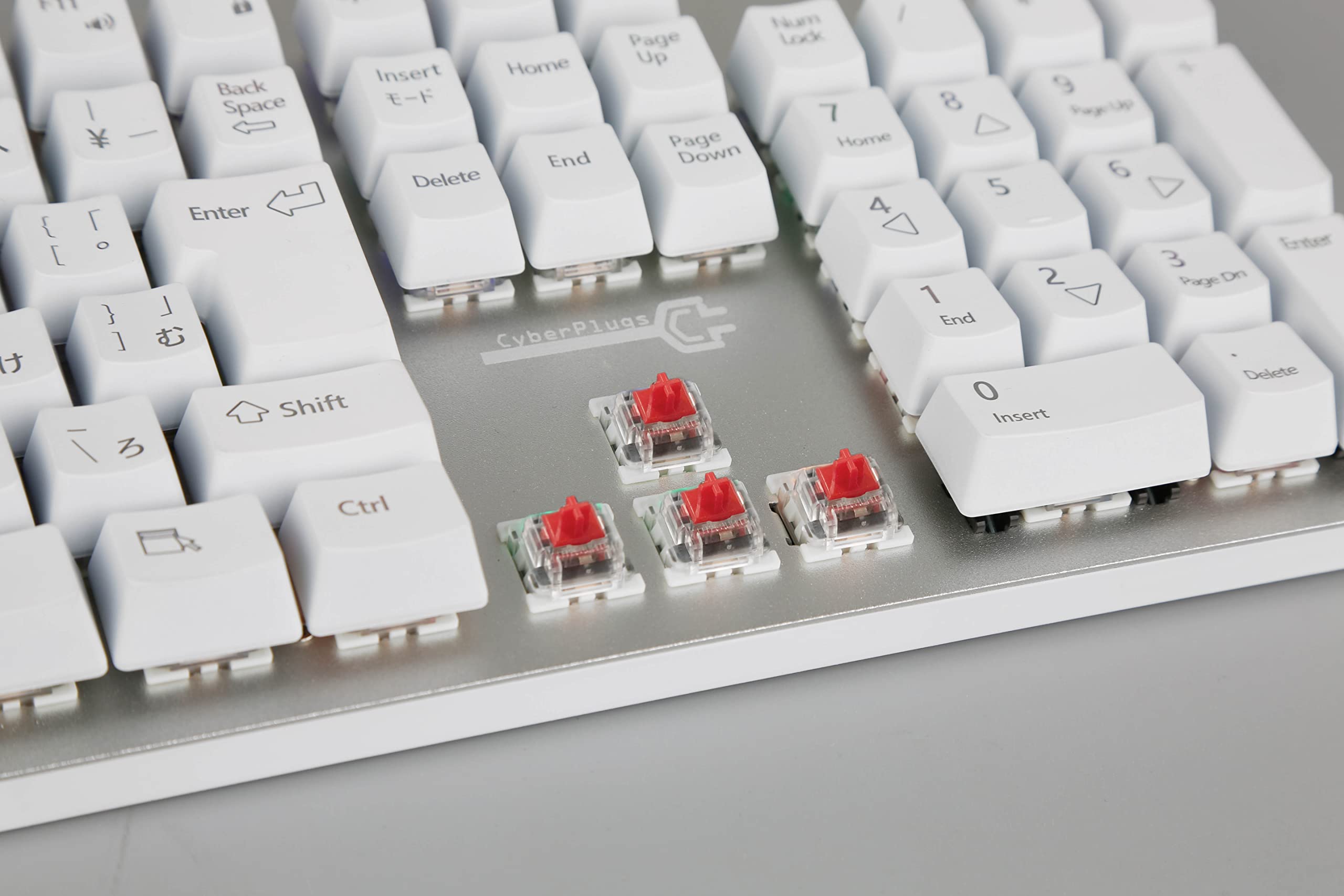 Cyberplugs NASR Series Gaming Keyboard, White, Red Axis, JIS Japanese Layout, Keyboard, Mechanical Keyboard, 20 LED Color Changes, All Keys, Independent Settings, Full Size, 108 Keys, Collision