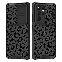 for Samsung Galaxy S21 Ultra Case with Slide Camera Cover Cute Black Leopard Cheetah Print Design for Women Girls Anti-Scratch Hard PC Shockproof Protective Phone Cover for S21 Ultra 6.8 Inch