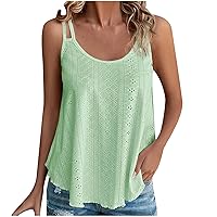 Womens Fashion Tank Tops Eyelet Embroidery Sleeveless T Shirt Spaghetti Strap Scoop Neck Cami Shirts Loose Casual Tops