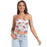 Women's Sexy Tube Crop Tops Cute Panda Flying in The Sky Strapless Bandeau Tops for Women Summer Outfits