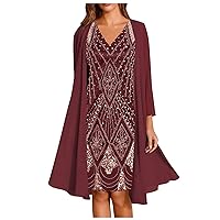 Dress for Women, Women's Fashion Elegant Solid Color Lace Patchwork Chiffon Sleeveless Round Neck Dress Two Piece Dress