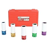 1/2in Impact Drive Lug Nut Socket 5-Piece Set – Non-Marring, Color-Coded, Thin-Walled Wheel Rim Protectors
