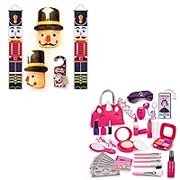 BTEC Pretend Makeup Kit for Girl and Christmas Porch Light Covers with Nutcracker Banners and Door Sign Nutcracker Christmas Decorations