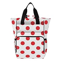 Polka Dot Red White Diaper Bag Backpack for Dad Mom Large Capacity Baby Changing Totes with Three Pockets Multifunction Maternity Travel Bag for Playing Shopping Picnicking