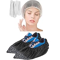 Disposable Bouffant Caps 100 Pcs,21inches Hair Net & Shoe Covers Disposable Non Slip, 40pcs (20 pairs) for Indoors Outdoors