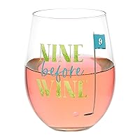 Pavilion – Nine Before Wine – 18 Oz Stemless Wine Glass Humor Funny Golf Lover Women Gift Novelty