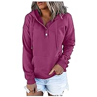 Hoodie For Women Fashion Sweatshirt Drawstring Button Hooded Shirt Casual Long Sleeves Pocket Hoodies Top For Woman
