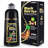 Hair Dye Shampoo 3 in 1 for Gray Hair, Herbal Ingredients Shampoo Black Hair Dye for Women Men, Grey Coverage Shampoo 500ml (Black)