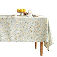Designer Green Tablecloth for Rectangle Tables,Vintage Linen with Yellow Fruits Pattern Tablecloths,Cottage Rustic Table Cover Cloth Decorative for Kitchen Dining Room,63