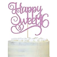 Happy Sweet 16 Cake Topper, Sweet 16 Birthday Decorations, Happy 16th Birthday Decorations for Girls/Boys Pink Glitter