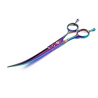 Dream Reach 8.0 Inch Twin Tailed Rainbow Curved Blade Pet Grooming Scissors Dog Hair Cutting Shears with Case