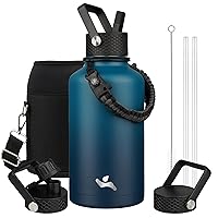 Insulated Water Bottle with Straw,87oz 3 Lids Water Jug with Carrying Bag,Paracord Handle,Double Wall Vacuum Stainless Steel Metal Flask,Indigo Black