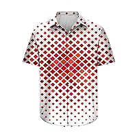 Men's Geometric Pattern Dress Shirts Casual Short Sleeve Button Down Shirt Fashion Design 3D Print Slim Fit Tops
