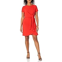 TAHARI Women's Short Sleeve Keyhole Neck Tie Front Dress