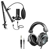 FIFINE Studio Microphone 6.35mm/3.5mm Headphones Bundle, USB PC Condenser Microphone with Scissor Arm Stand, Shock Mount, Monitor Over-Ear Headphones, for Instruments Recording Podcasting (T669+H8)