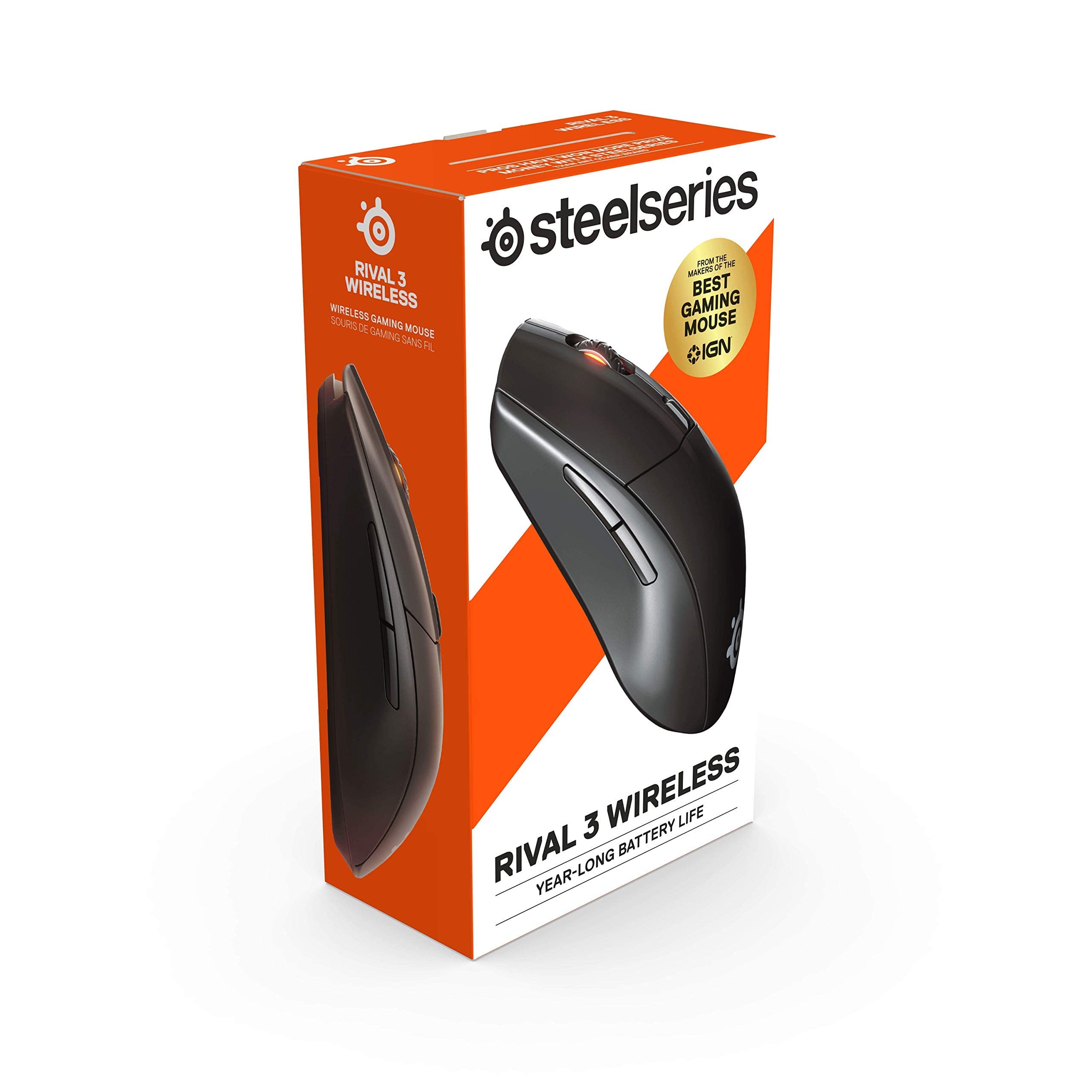 SteelSeries Rival 3 Wireless Gaming Mouse – 400+ Hour Battery Life – Dual Wireless 2.4 GHz and Bluetooth 5.0 – 60 Million Clicks – 18,000 CPI TrueMove Air Optical Sensor,Black