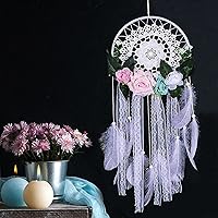 Dream Catcher, Handmade Romantic Unique Dreamcatcher Beads and Feathers , Circular Net Wall Hanging Home Decor Ornaments Craft, White, 8.6 Inches in diameter, 21.6 inches in length