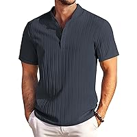 COOFANDY Men Casual Henley Tee Shirt Short Sleeve Band Collar Summer Beach Textured T-Shirt