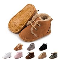 Baby Unisex Warm Snow Boots Newborn Leather Fur Lace Up Ankle Anti-Slip Rubber Texture Sole Toddler Prewalker Winter Crib Shoes