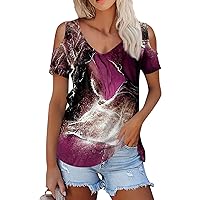 Womens Tops Short Sleeve Summer Casual Solid Strapless Shirt Loose Version Summer T-Shirt 2024