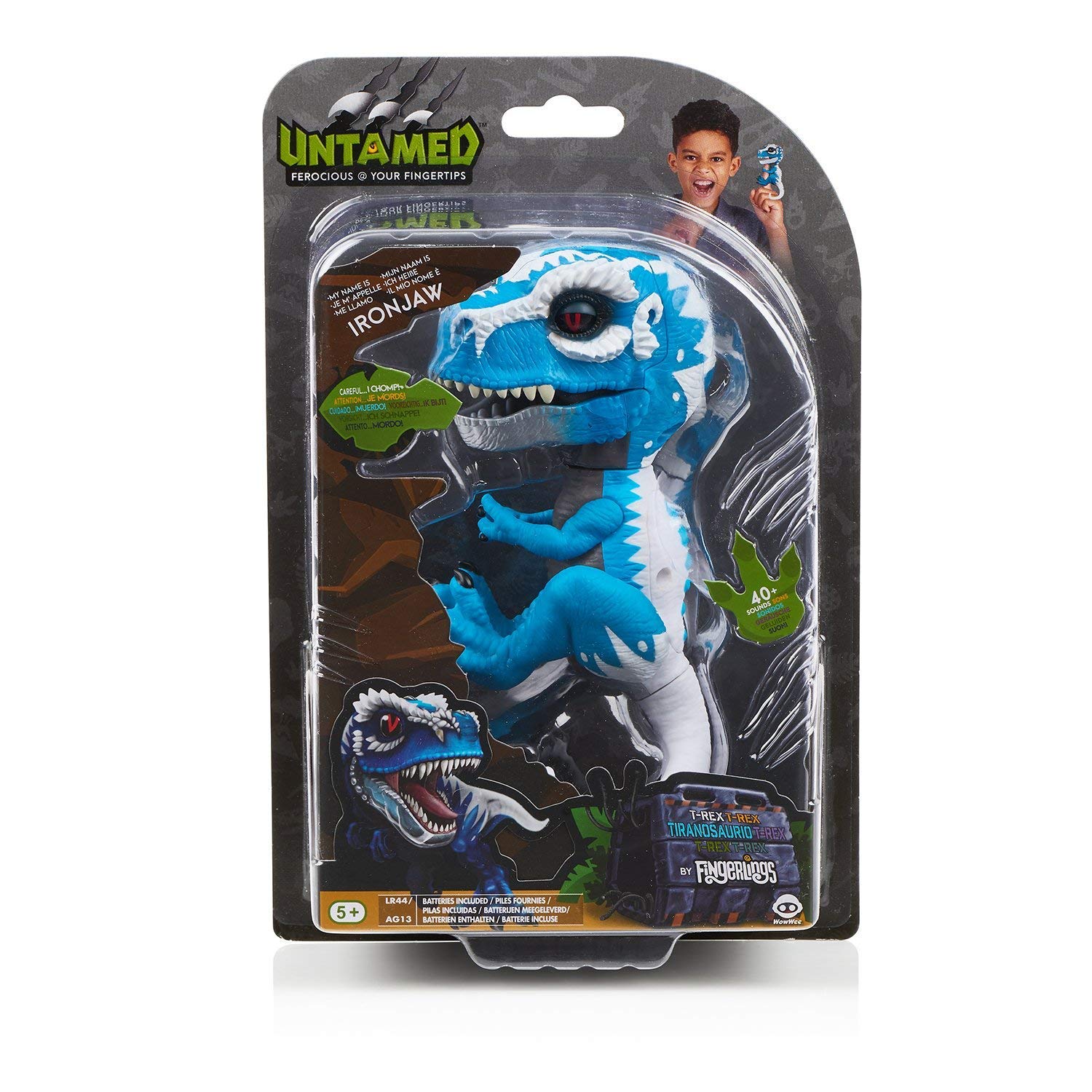 Electronic T-Rex Wraps On Finger Ironjaw (Blue) with 40+ Sounds - I React to Your Touch, I Chomp & Growl, I'm Alive Moving Head & Eyes, Learn How to Tame Me Or Get Chomped, Age 5+ New