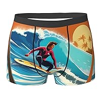 NEZIH Hawaiian Surfer on Wavy print Print Mens Boxer Briefs Funny Novelty Underwear Hilarious Gifts for Comfy Breathable