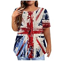 Women's Plus Size Tops Short Sleeve Fashion Independence Day Printed Tees Spring Crew Neck Blouse T Shirts