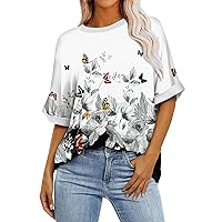Tops for Women Trendy Short Sleeve Printed Casual Crew Neck Shirts Baggy Summer T-Shirt Loose Fit Tees