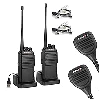 2 Pack Radioddity GA-2S Long Range Walkie Talkies for Adults UHF Two Way Radio Rechargeable with Micro USB Charging + 2 Pack Radioddity RD-203 Waterproof Remote Speaker Mic, K Plug