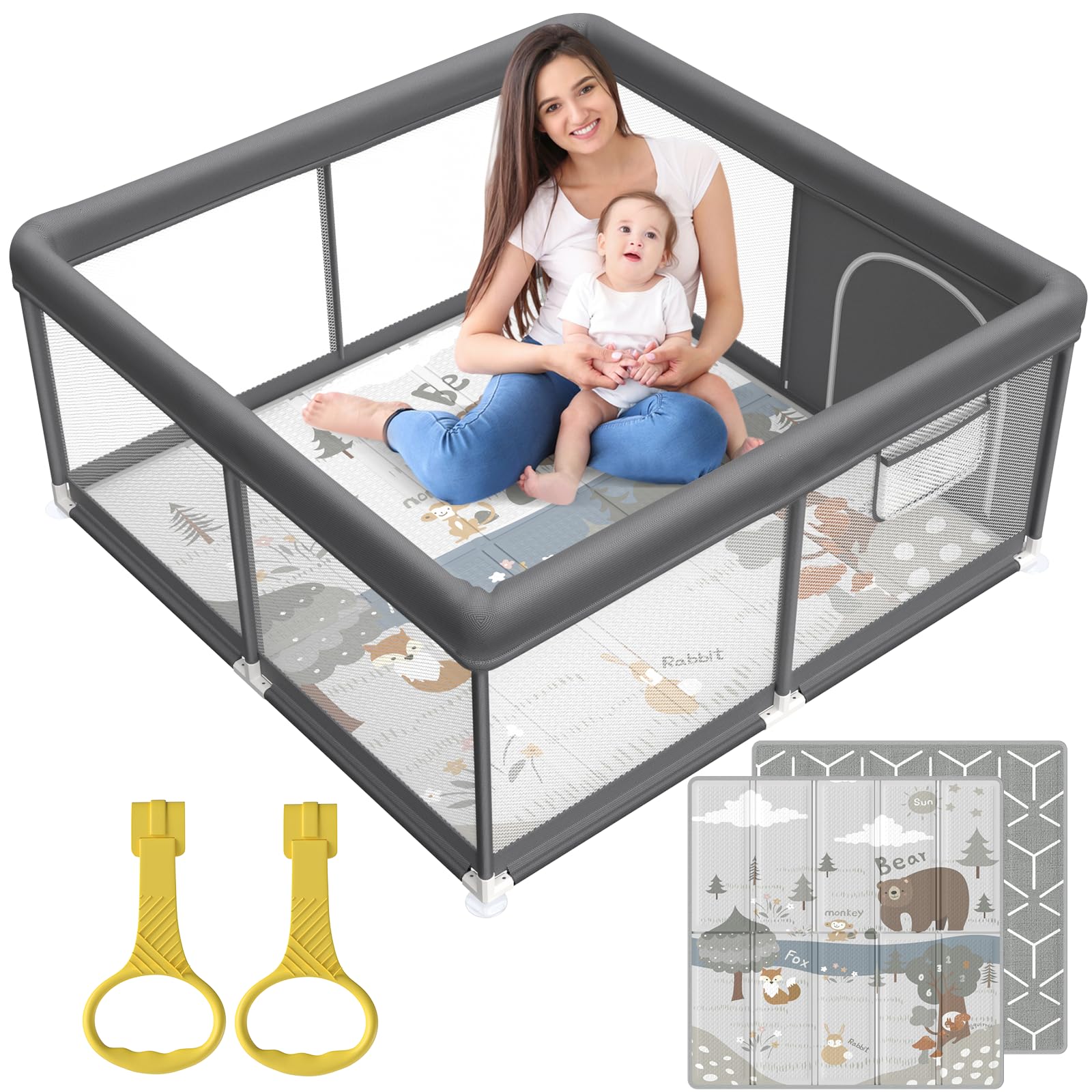 Fodoss Baby Playpen with Mat, Small Play Pen(47x47inch), for Babies and Toddlers, Pen Apartment, Yard Baby, Fence Area Playyard Activity Center (Dark Gray)