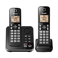 Expandable Cordless Phone System with Answering Machine, Amber Backlit Display and Call Block - 2 Handsets – KX-TGC362B (Black)