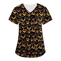 Women Plus Size Tops, Women's Cute Printed Short Sleeve V-Neck Tops Working Pocket Blouse