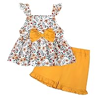 Toddler Girl Clothes Ruffle Sleeveless Floral Print Bowknot Tops Short Sets Summer Outfits for Little Kids Girls
