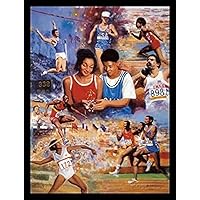 buyartforless Work Framed Track & Field Clemente Micarelli 18x22 Art Print Poster Sports Young Boy and Girl Dreaming of Being Track and Field Stars Holding Gold Medal and Trophy, Blue