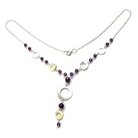 15 x Purple Amethyst Faceted 925 Silver, Necklace With Circular Pendants Hammered Brushed