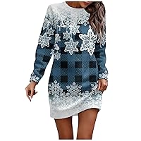 Long Sleeve Dress for Women Casual Christmas Printed Pullover Hip Pack Sweater Dress