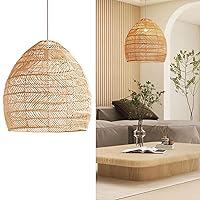 Rattan Pendant Lights, Natural Material Rattan Lamp, Round Ceiling Bamboo Pendant Light, Suitable for E26/27 Lamp Holder (15.7x15.7Inches)-1Pack Not Including Bulb