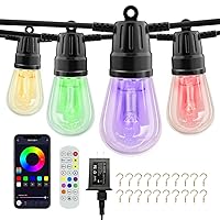 Voneta Outdoor String Lights, 49ft 20 Bulbs RGB Patio Lights with Remote & APP, S14 Dimmable LED Hanging Lights, Color Changing IP65 Waterproof Outdoor Lights for Garden Yard Porch Party Decor