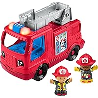 Fisher-Price Little People Toddler Toy Fire Truck Musical Push-Along Vehicle with 2 Figures for Pretend Play Ages 1+ Years